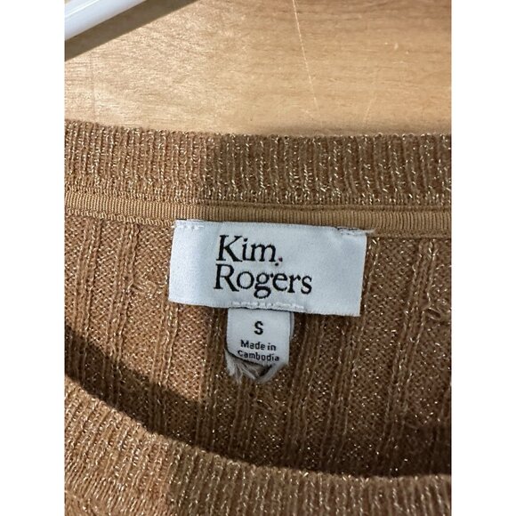 Kim Rogers Sweater Women S   Gold Metallic Thread Knit Pullover Cardigan Festive - Picture 4 of 8